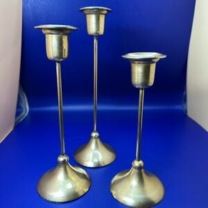 Vintage Set of 3 Brass Candlestick Holders MCM Art Deco Home Decor